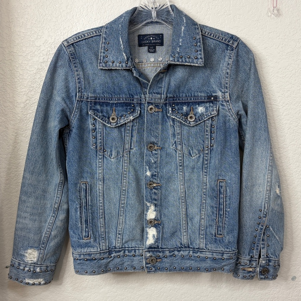 Lucky Brand Trucker Denim Jean Jacket with Embellished Eagle Design - XS - EUC - Picture 2 of 5